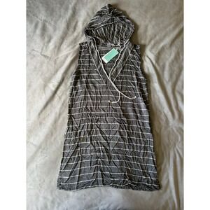 Koy Resort Monterey Hooded Swim Cover Up Grey White Striped Sleeveless Tunic M